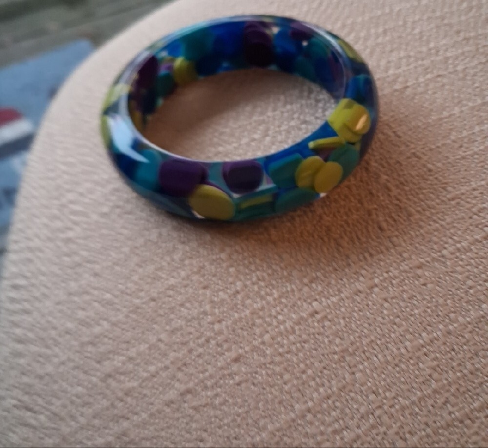 Sobral Blue, Purple & Yellow Resin Bangle Bracelet - Picture 6 of 16